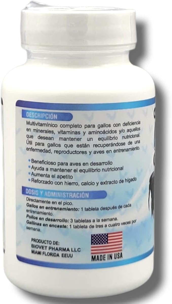 Gallomix Poultry Multivitamin Tablets – Energy, Amino Acids, Vitamins & Minerals for Roosters and Chickens – for Animals use only – 100 Tablets