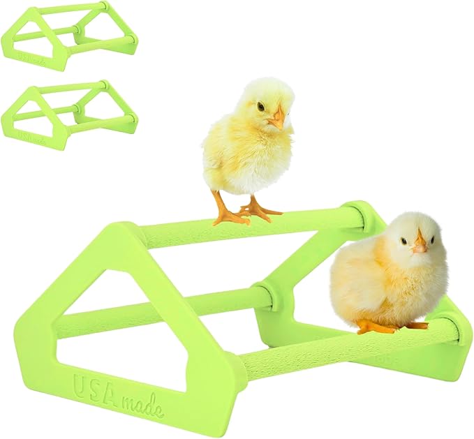 Roosting Perch for Baby Chickens, Chick Brooder Coop Training Toy Accessory, Easy Click Together Assembly, Durable Plastic, Mix and Match Colors, USA Made (Yellow-Green, 3 Pack)