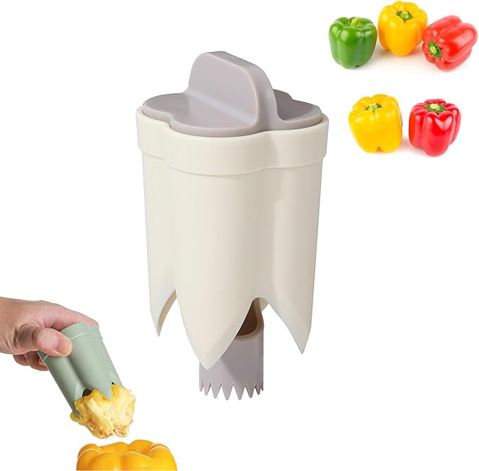 Pepper Seed Corer Remover - 2025 Upgraded 2-in-1 Bell Pepper Cutter & Deseeder: Effortlessly Streamline Your Kitchen Prep for Faster, More Efficient, & Hassle-Free Meal Prep (1, Beige)