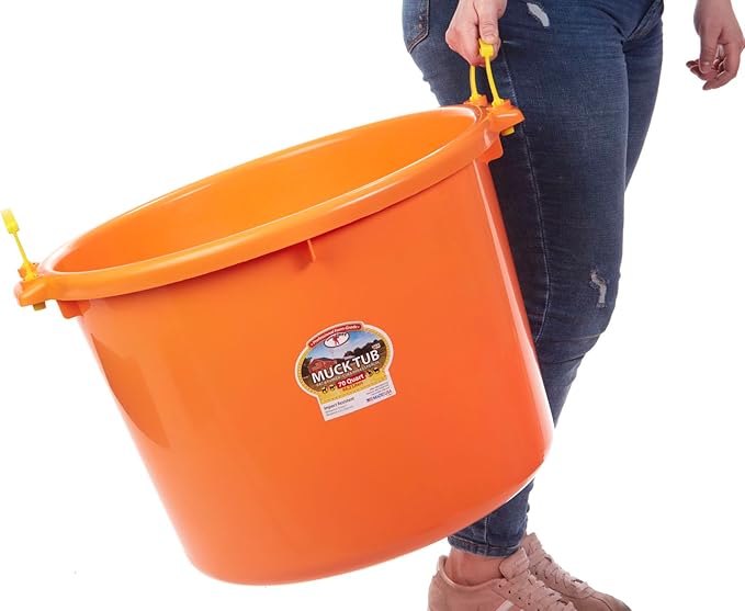 Little Giant® Plastic Muck Tub | Durable & Versatile Utility Bucket with Handles | Muck Bucket | Durable Handles | 70 Quart | Orange