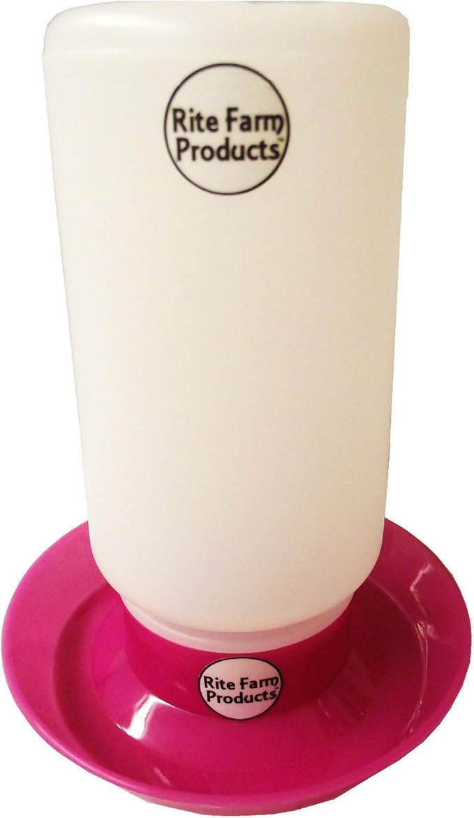 Pink RITE FARM PRODUCTS Waterer Base & Poly Quart JAR Poultry Chicken Chick Drinker