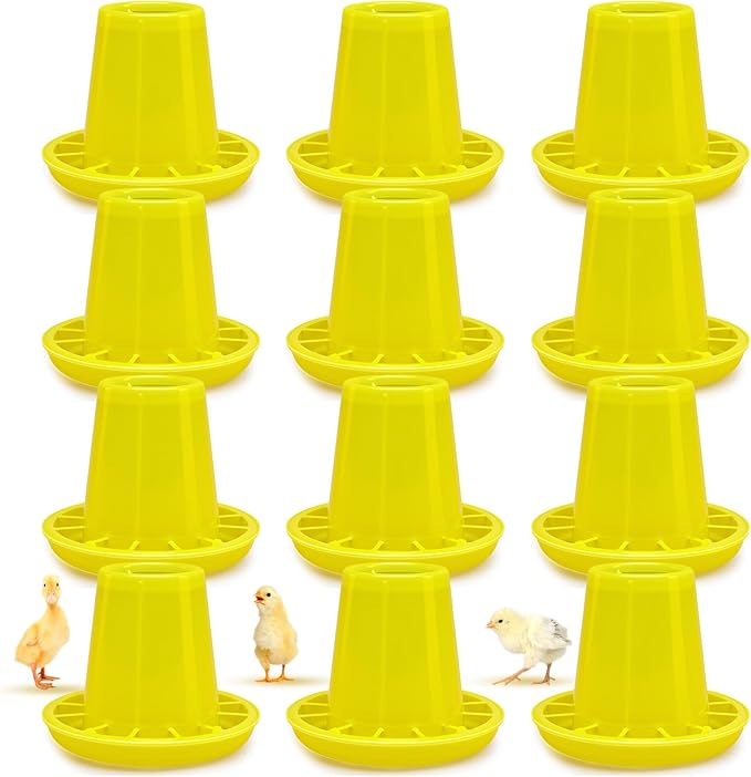 12 Pack Small Chicken Feeder and 1.5L Baby Chicken Waterer Set Bulk Chick Feeder Chick Drinker for Poultry Ducks Goose Quail Pigeons (Feeding)