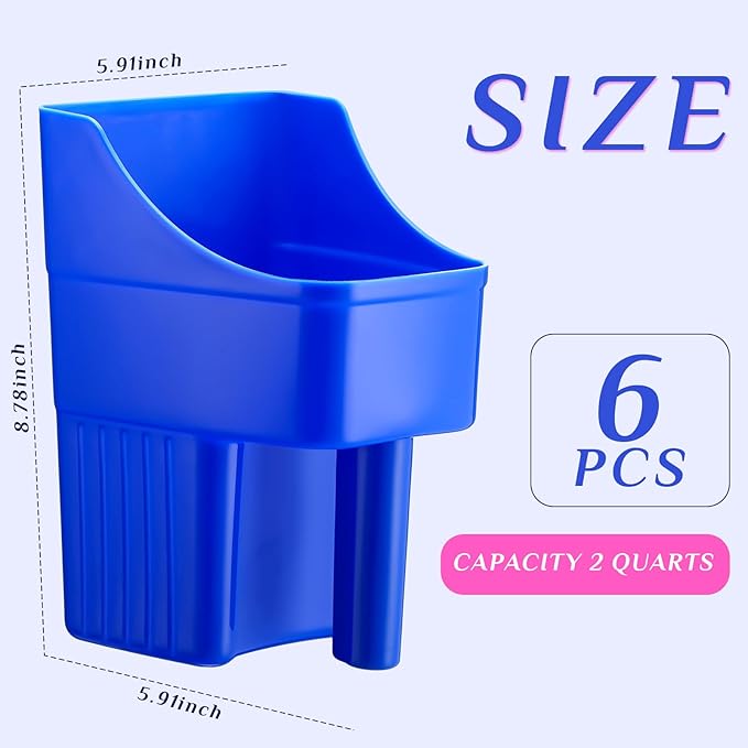 Baderke 6 Pcs Plastic Feed Scoop Enclosed Feed Scoop with Measure Marks Heavy Duty Durable Stackable for Horse Goat Ranchers Livestock Homesteaders Feeding Supplies(Blue)