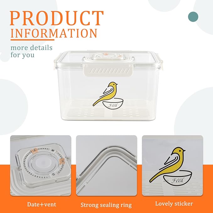 Large Capacity Bird Seed Storage Container,131 oz Airtight Pet Food Storage Containers with Scoop,Bird Food Container with Handle for Wild Bird Feeders Birds Parakeets Finches Food Mealworms Storage
