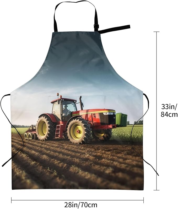 Tractor farm Cooking Aprons for Women Men Waterproof Bib Apron with Pockets Adjustable Kitchen Chef Apron