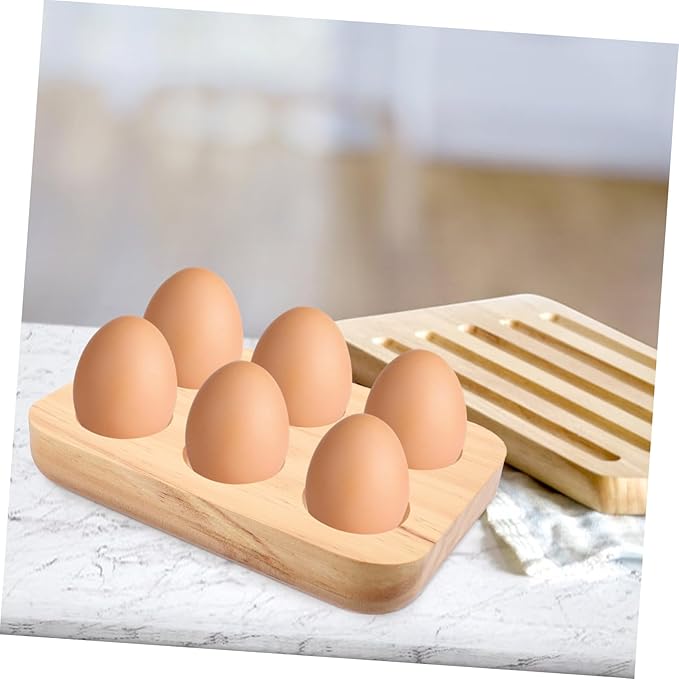 6holes Wooden Egg Holder Tray for Refrigerator Durable Natural Wood Egg Storage Container Capacity for Kitchen Organization and Display Housewarming Gift