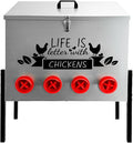 95LB Automatic Chicken Feeder with 10 Ports No Waste Galvanized Metal Poultry Feeder Outdoor Chicken Feeder Box with Adjustable Height Legs and Locking Lid for Chickens Ducks Geese Silver