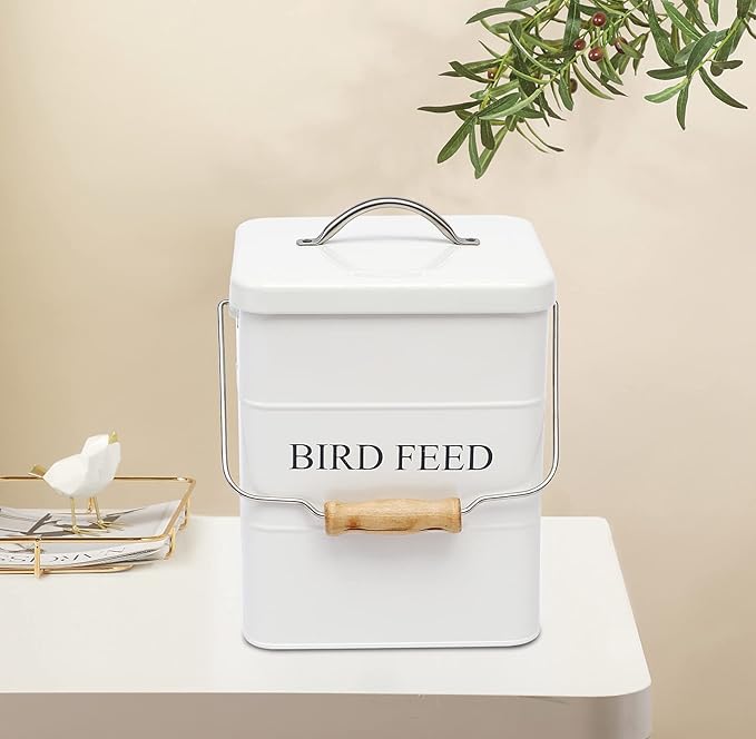 Morezi Bird seed and feed storage tin with lid Included - white-coated carbon steel - tight fitting lids - storage canister tins - White