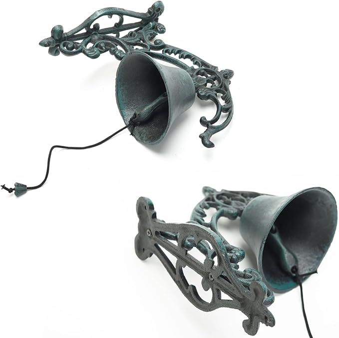 Sungmor Large & Loud Farmhouse Dinner Bell Outside Wall Mounted Electroless Doorbell, Front Door Shop Entrance Porch Antique Decorative Hanging Bell, Indoor Outdoor Pretty Wall Ornamental Hand Bell