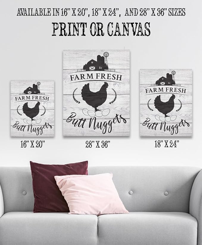 Farm Fresh Butt Nuggets - Farm Animal Chicken Coop 16x20 Unframed Print, Funny Chicken Sign for Farmhouse Decor, Rustic Country Wall Art, Kitchen Decor, Farm Fresh Eggs Wall Art, Cottagecore Style