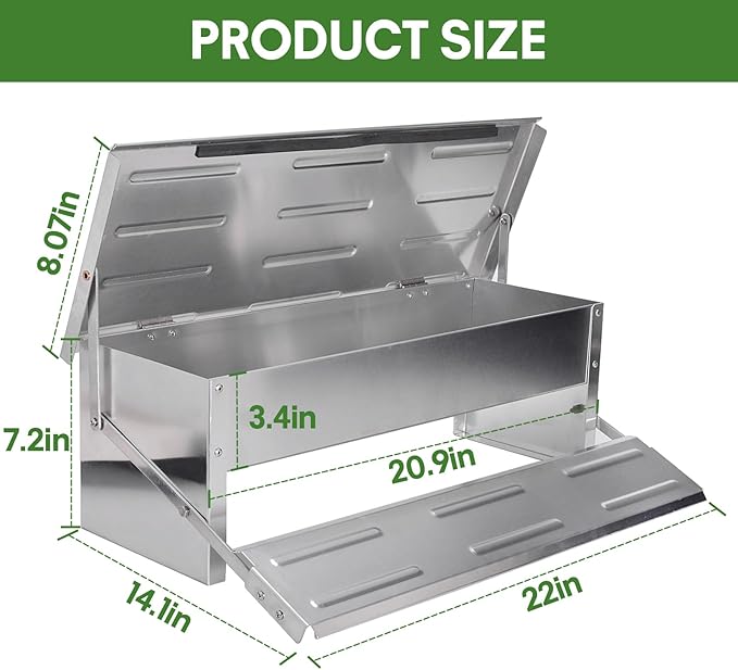 Stainless Steel Automatic Chicken Feeder, Treadle Chicken Feeder with Weatherproof Lid, No Waste Chicken Feeder, 15 lbs Poultry Feeder, for Chickens, Ducks, Fowl