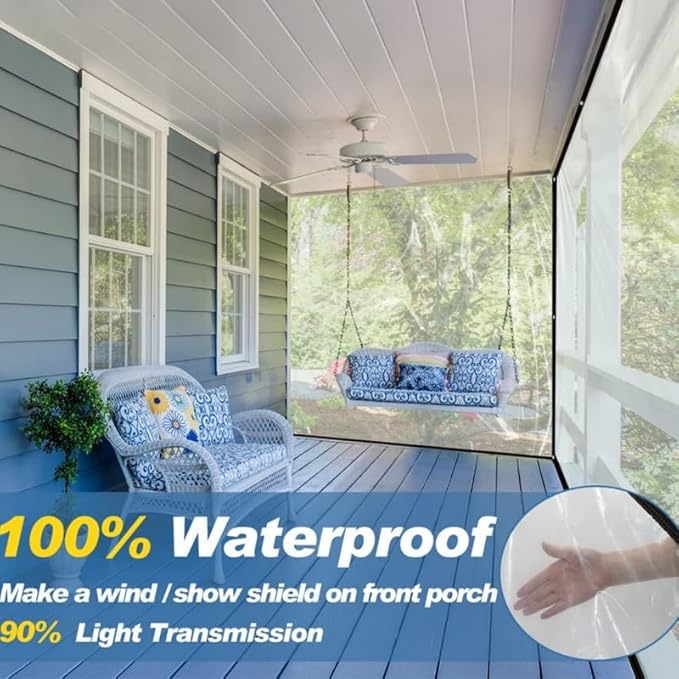 Clear Heavy Duty Waterproof Tarp with Grommets, Transparent Plastic Tarpaulin for Outdoor Covering, Rainproof Vinyl Tarps for Patio, Garden, Chicken Coop, Camping (6.6x13 FT)