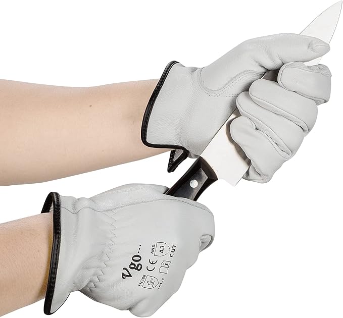 Vgo... Cutproof Gloves,Cut Resistance ANSI A3,Touchscreen,Mechanic Gloves,Goat Leather