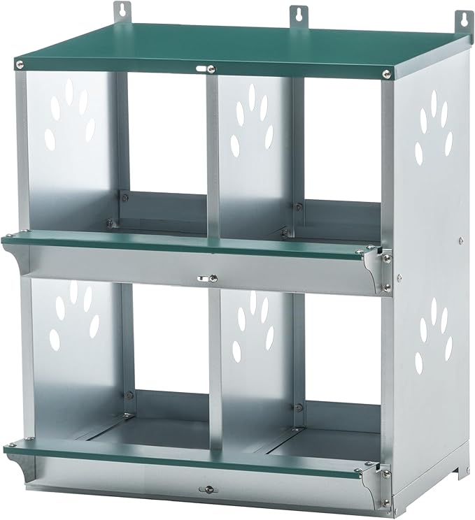 Chicken Nesting Box, 4 Compartment Wall Mount Metal Chickens Laying Boxes for Hens, Ducks, Roll-Out Egg Collection for Chicken Coop, Backyard, Farms, Green