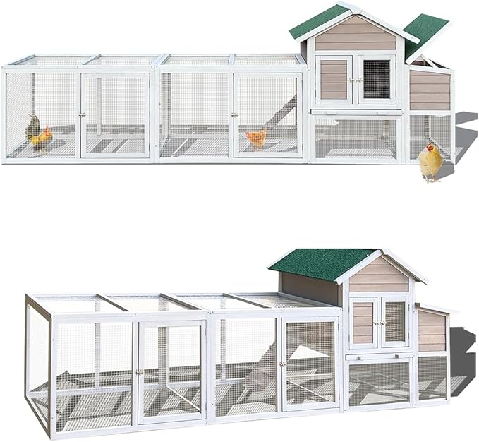 122" Large Wooden Chicken Coop with Run for 3-5 Chickens, Outdoor Chicken Coop with Nesting Box, Waterproof Hen House Pet Rabbit Hutch for Backyard Poultry
