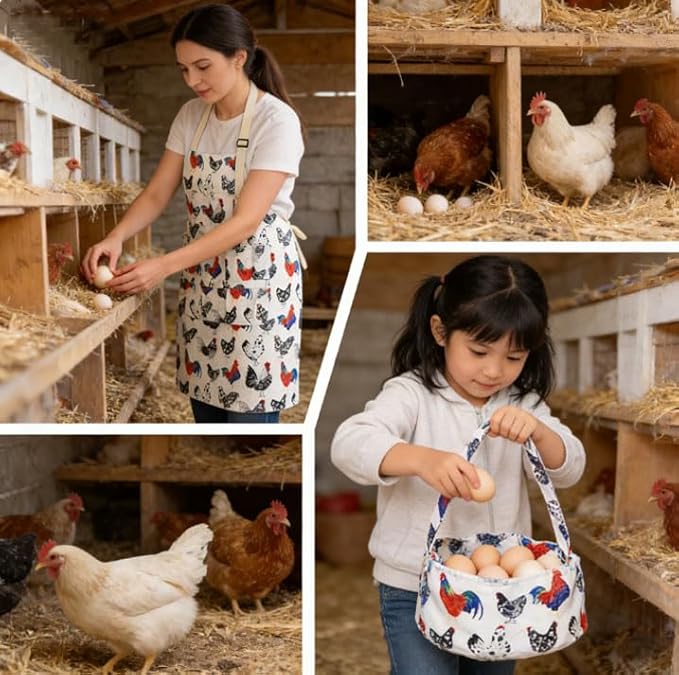 11 Pocket Egg Collecting Apron with 7 Pocket Egg Gathering Basket,chicken egg apron for collecting eggs Poultry Egg Collection Set