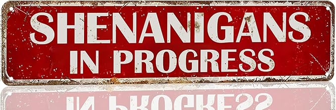 Vintage Metal Tin Sign Gothic Decor Shenanigans In Progress Signs Retro Room Metal Poster For Bathroom Kitchen Decor 16 X 4 Inches