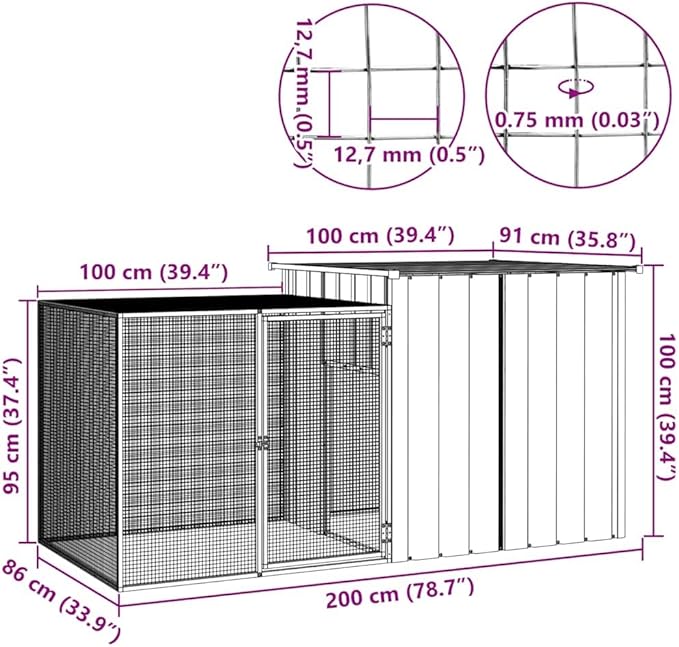 Chicken Cage for Backyard, 78.7 x 78.7 x 39.4 in Galvanized Steel Coop, Durable Outdoor Poultry Run for Chickens and Ducks, Anthracite Grey