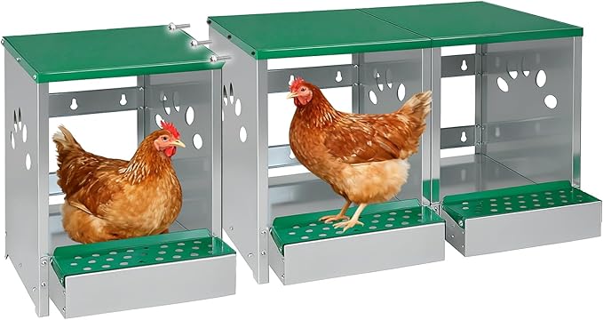 Chicken Nesting Box 3 Compartments - Wall Mount Metal Egg Laying Nest Box for Chicken Coop, Easy to Assemble & Versatile Use for Hens, Ducks, Chickens