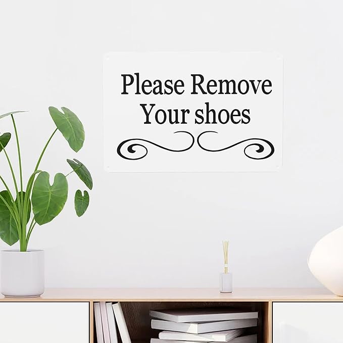 Wall Decor Please Remove Your Shoes White Metal Sign,vintage Take Off Shoes Sign For Entryway Doorway Home Park Entrance 8 X 12 Inch