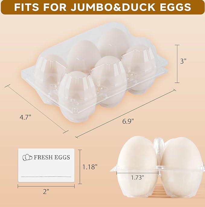 120 Pack Duck Egg Cartons Jumbo Egg Cartons Cheap Bulk with Sticker Labels Clear Empty Plastic Egg Containers Extra Large for Home Ranch Farm Commercial Market Display, 2×3 Grids