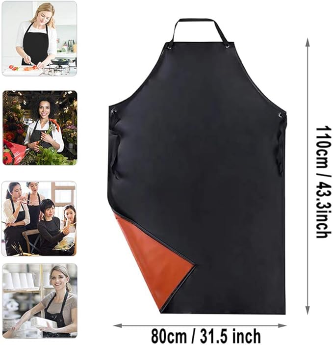 Waterproof Apron Rubber Vinyl, Heavy Duty 43" x 31" Plastic Apron Keeps You Clean and Dry When Dishwashing, Lab Work, Butcher