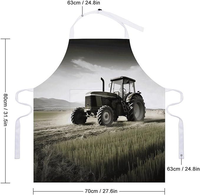 Tractor Agriculture Tranquil Apron with Pockets Water And Oil Resistant Kitchen Aprons Professional Adjustable Bib Apron for Women Men
