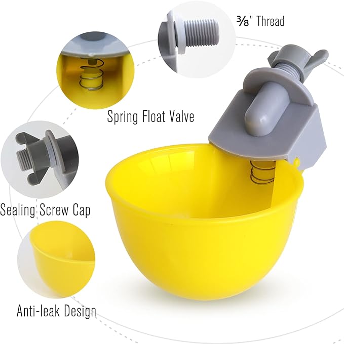 (4 Cups) Chicken Water Cups Feeder, Automatic Chicken Waterer, Anti-Leak System, Holds 50% More Water, Suitable for Chicks, Chicken, Duck, Quail, Turkey