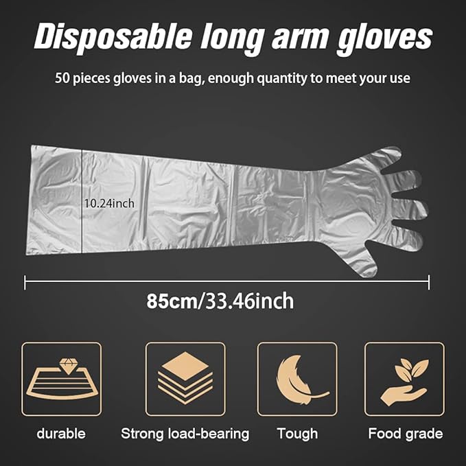 50 Disposable Field Dressing Gloves Veterinary Insemination Rectal Long Gloves, Extra Long Sleeve Full Arm