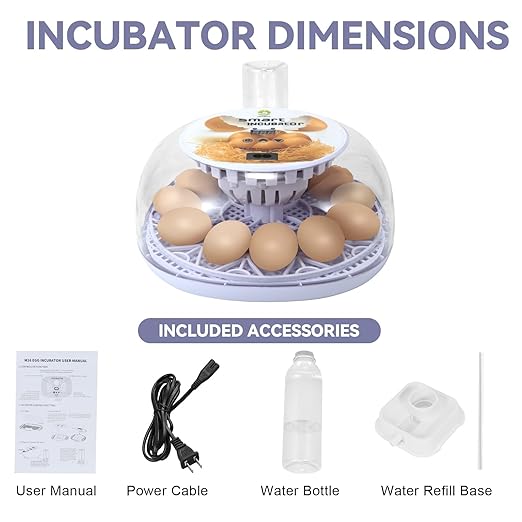 1st Gen - 12 Egg Automatic Incubator, Steady Humidity with Auto-Refill, Stable Temp Control, Auto Egg Turning, Candler, Real-Time Display for Hatching Chicken, Goose, Duck, Quail, Pigeon, and Turkey