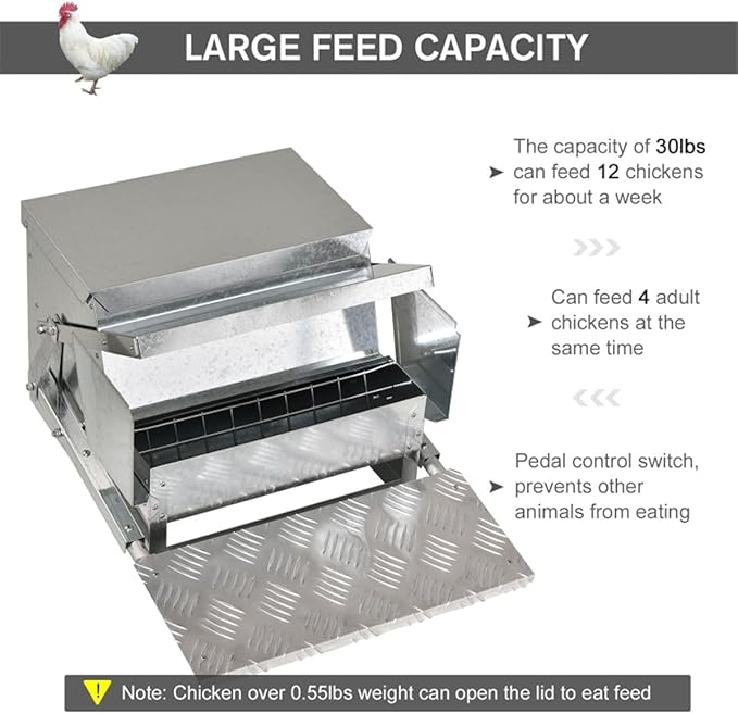 Automatic Chicken Feeder with Weatherproof Design for Outdoor Poultry Use – Durable Galvanized Steel and Aluminum Construction