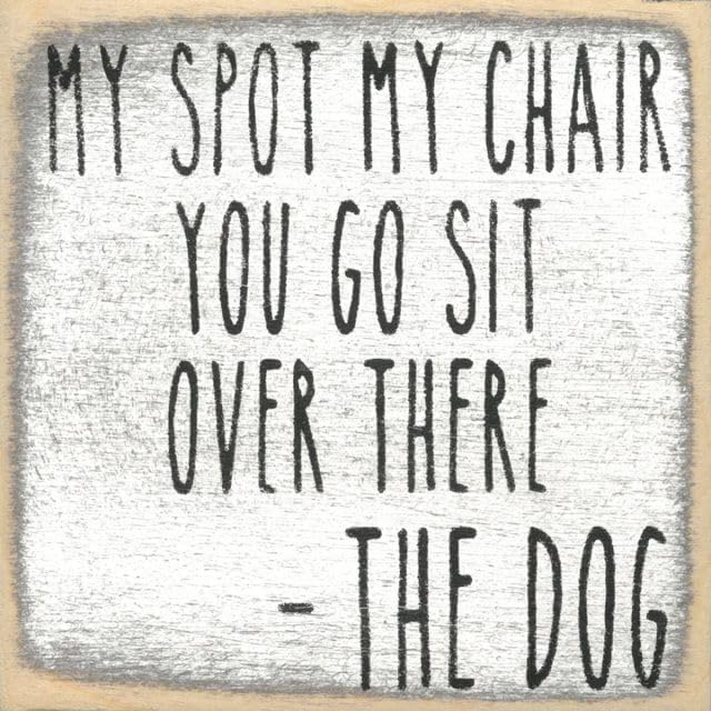 Farmisms 4x4 Inspirational Wooden Rustic Country Signs for Country Farm Living –My Spot My Chair. You Go Sit Over There. -The Dog