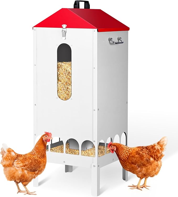 70-80lbs Large Automatic Chicken Feeder with16 Feeding Ports Gravity Poultry Feeder with Viewing Window, No Waste Chicken Feeder for Duck Geese Turkey