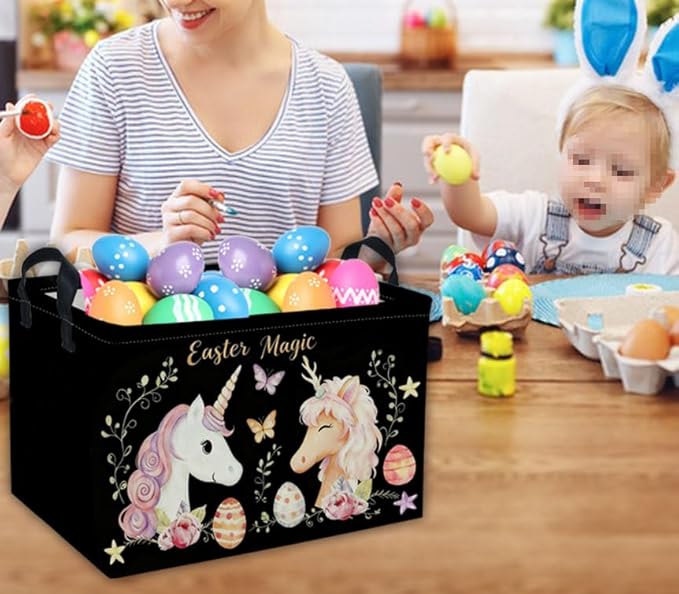 Rectangular Easter Unicorn Baskets Gift Basket Empty Kids Storage Bins Baby Girls Basket Kids Toy Storage Bin Organizer Box Room Decor for Home(Unicorn)