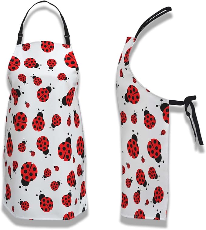 Cute Cooking Apron for Women Red Ladybug Mans Aprons for Cooking Funny for Kitchen Cooking Restaurant BBQ Painting Crafting Gardening 27” (W) x 31” (H), Waterproof Apron