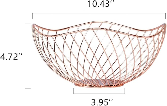 IBWell High Style Curved-Edge Modern Creative Stylish Single Tier Dish,Metal Iron Wire Fruit Vegetables Bread Decorative Stand Serving Bowls Basket Holder (Rose Gold-Twill)
