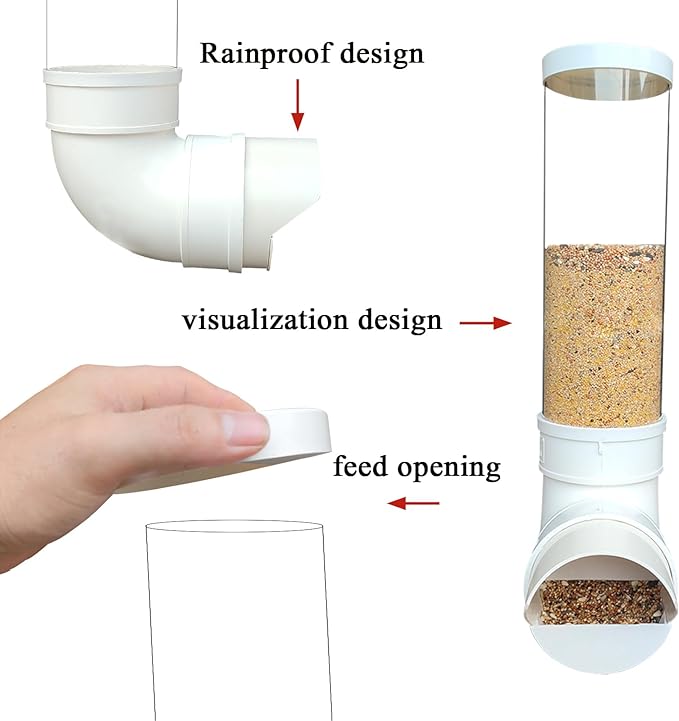 PVC Chicken Feeder,Outdoor Automatic Chicken Feeder,Chicken feeders no Waste,Wall Mount Weatherproof Chicken Gravity Feeder (Transparent)