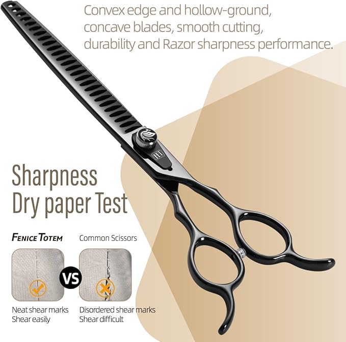 Dog Grooming Scissors: 8.0 inch Bright Black Pet Chunker Shears Made Of Japanese 440C Advanced Stainless Steel Professional Grooming Scissors for Dogs Cats and Other Pets