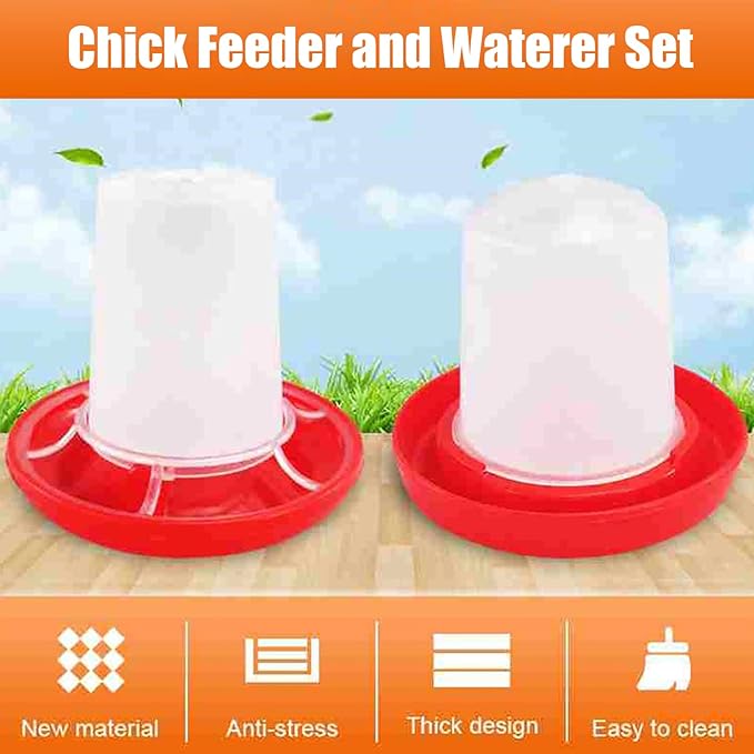 Chick Feeder and Waterer Set, 1L Baby Chicken Waterer Feeder, Baby Chicken Starter Kit, Hanging Poultry Drinker Quail Feeder, Small Coop Water Dispenser for Chickens, Turkeys, Ducks (Small Waterer)