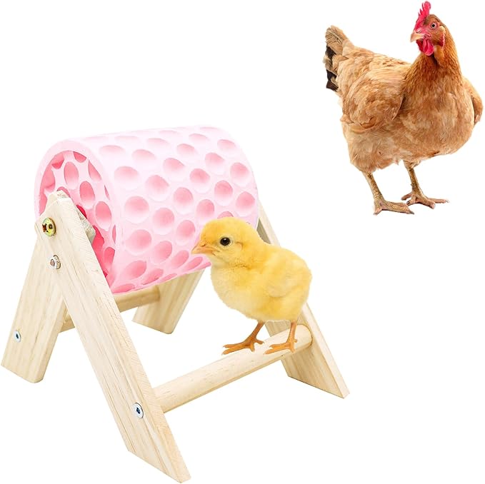 Chicken Coop Accessories, Beak Grinding Calcium Stone with Wooden Stand, Chicken Enrichment Toys, Toys for Hens, Ducks, Geese, Turkeys, Poultry, Pink