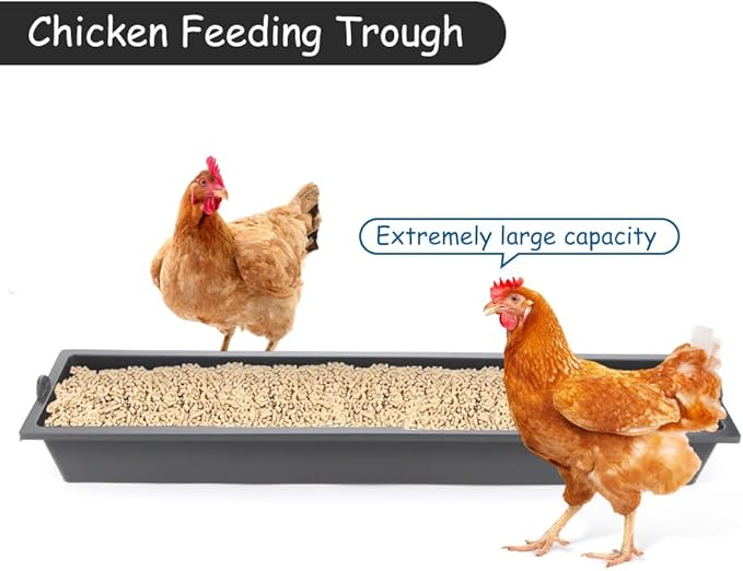 DQITJ 4 Pack Chicken Large Capacity Feeder Plastic Feed Trough Bucket Hanging Food Dispenser for Chicken Duck Pigeon Bird Livestock Poultry (23.6": Black)