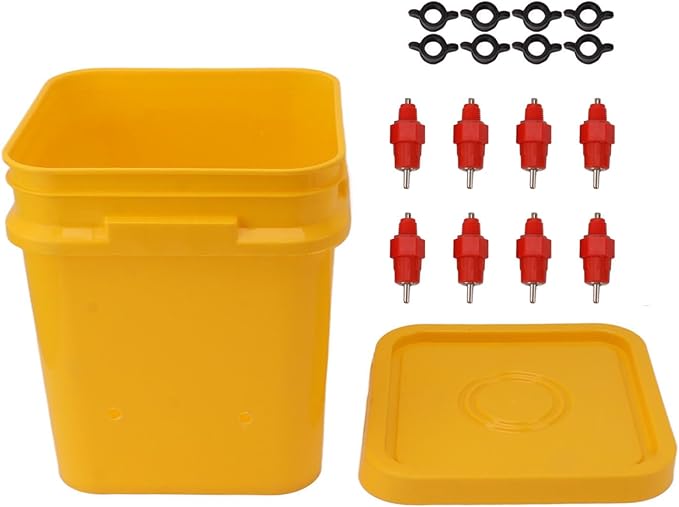 High Capacity Automatic Chicken Waterer Bowl with 12L Handheld Bucket Gravity Watering System for Quail, Easy Installation - Durable Plastic (Bucket + Butt Red Head)