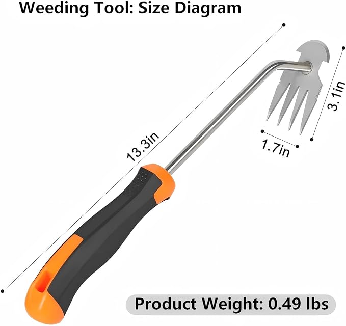 Weed Remover Tool, Portable Garden Weeder, Stainless Steel Weeding Tool with Rubber Handle – Ideal for Backyard Planting, Gardening, and Farm Cultivation