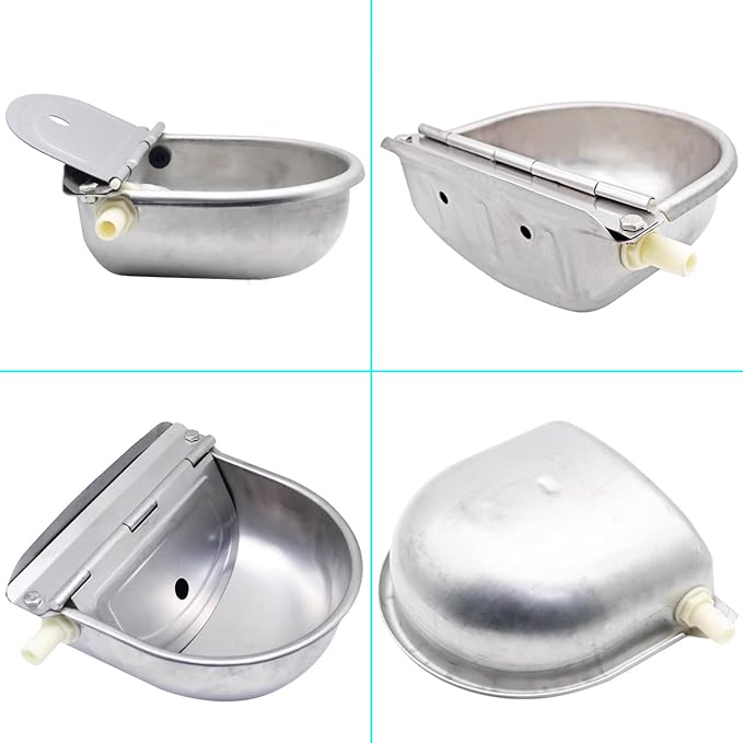 Automatic Animal Drinking Water Trough Bowl, 304 Stainless Steel Outdoor Waterer for Dog Horse with Float Valve includes Bowl, Pipe Hose, 2 Float Valves, Quick Connector Adapter and Countersunk Bolts