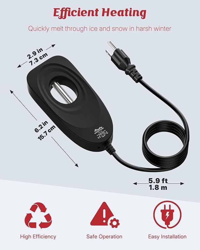 Pawfly 50 W Bird Bath Heater for Outdoors in Winter, Birdbath Heater with Thermostat, IPX8 Waterproof Submersible Bird Bath Deicer, Chicken Water Heater, Winter Water Heater for Livestock Wildlife