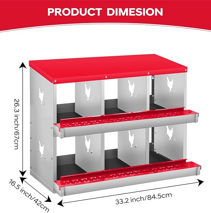 Chicken Nesting Box, 6/8/10 Compartment Metal Nesting Box,Wall Mount Chicken Nesting Boxes for Laying Eggs,Easy Egg Collection,6 Room Nest Boxes for Chickens