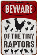Funny Chicken Gifts for Women Farm Enthusiasts, Beware of The Tiny Raptor Aluminium Plate Signs, Humorous Chicken Decor for Farmhouse Coop Kitchen, Rustic Wall Art Decorations 8 X 12 Inch Metal Signs