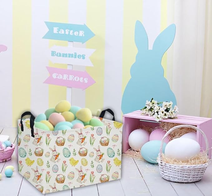 Easter Basket for Kids Easter Gift Basket Empty Baby Easter Basket for Boys and Girls Rectangular Toy Storage Basket Organizer Bin Box Cute Easter Egg Room Decor for Home(Easter Gift Basket)