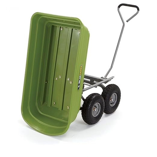 Gorilla Carts Poly Garden Dump Cart, 4 Cu Ft Tub, 600 lb Haul Capacity, Green – Heavy-Duty Utility Wagon with Quick-Release Dumping & Pneumatic Tires for Yard, Landscaping and Gardening