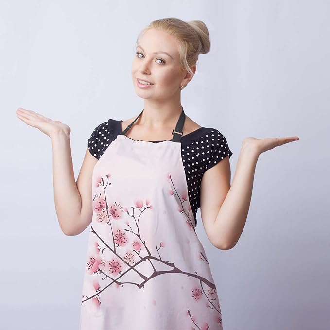 Kitchen Apron for Women Cherry Blossom Funny Aprons for Men for Cooking Restaurant BBQ Painting Crafting Gardening 27” (W) x 31” (H), Waterproof Aprons